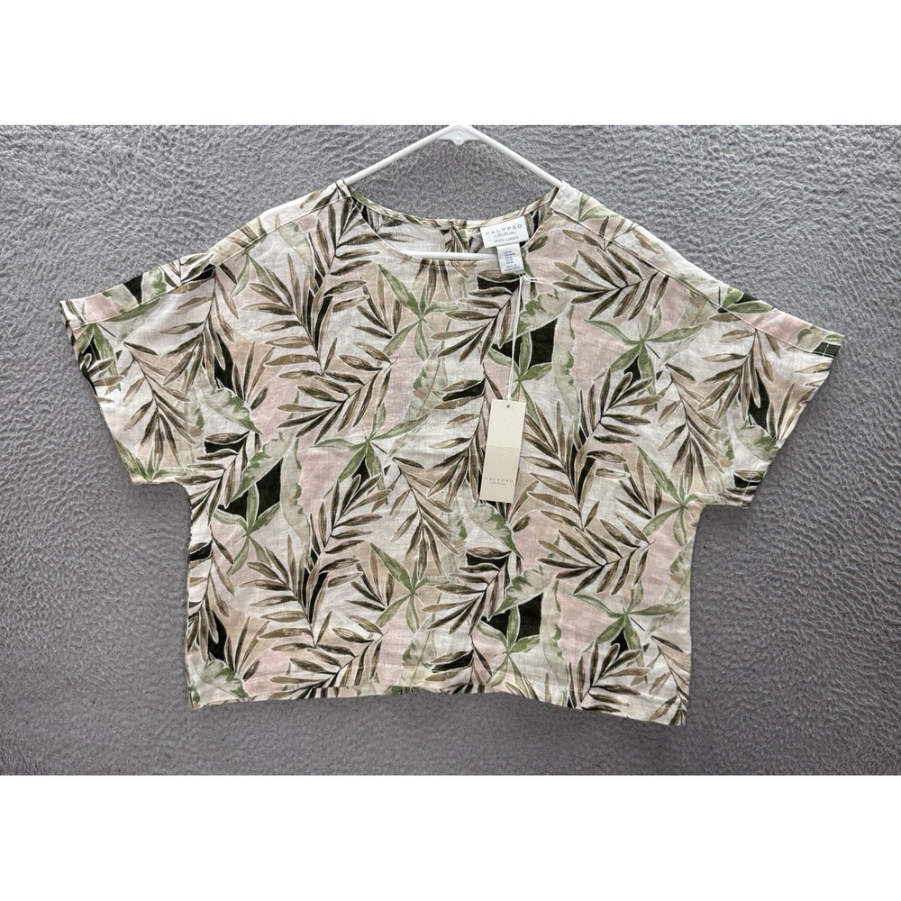 Calypso St Barth Shirt Womens Medium Multicolor 100% Linen Cropped Boxy Fit NEW